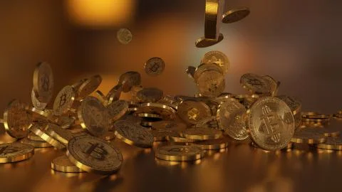 Bitcoin currency, crypto currency, falling on a pile イラスト素材