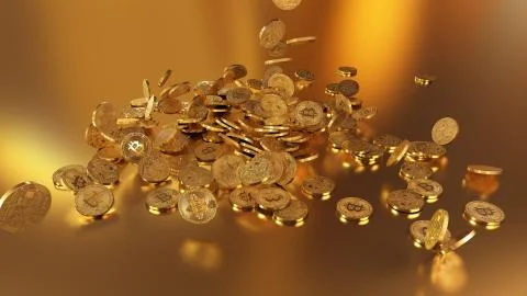 Bitcoin currency, crypto currency, falling on a pile イラスト素材