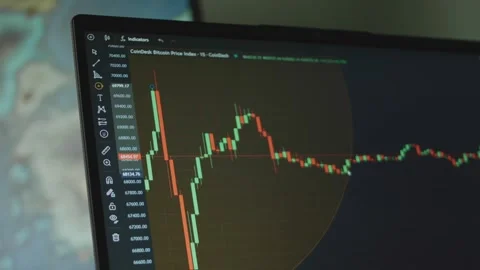 Bitcoin currency graph with candles on computer screen. Using Circle tool for Stock Footage 272590544
