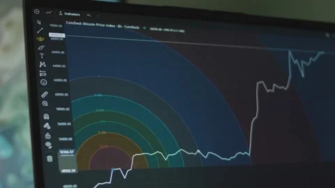 Bitcoin currency graph with lines on computer screen. Using Fib Speed Resistance Stock Footage 272590358