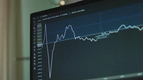 Bitcoin currency graph with lines on computer screen. Using Date and Price Range Stock Footage 272591177