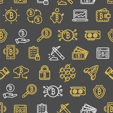 Bitcoin Currency Seamless Pattern Background on a Black. Vector Stock Illustration
