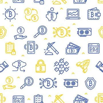 Bitcoin Currency Seamless Pattern Background on a White. Vector Illustrazione stock