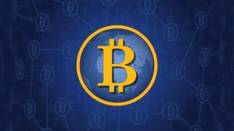 Bitcoin currency sign on the dark blue background Stock Footage 79909339