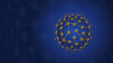 Bitcoin currency sign revolves around the earth Stock Footage 79909452