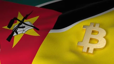 Bitcoin Currency Symbol on Flag of Mozambique Stock Illustration