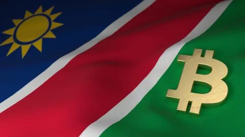 Bitcoin Currency Symbol on Flag of Namibia Stock Illustration