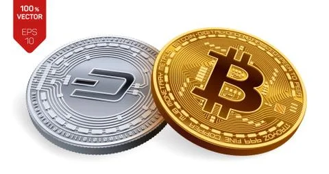 Bitcoin. Dash. 3D isometric Physical coins. Digital currency. Cryptocurrency. Stock Illustration