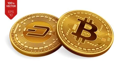 Bitcoin. Dash. 3D isometric Physical coins. Digital currency. Cryptocurrency. Stock Illustration