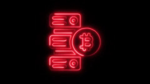 Bitcoin Data Server Outline Icon in HD Video Neon Animation Stock Footage 304552049