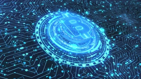 Bitcoin Decentralized digital cryptocurrency. Technology global network. 4K Video stock 163655500