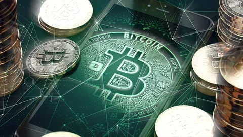 Bitcoin digital animated background, as a symbol cryptocurrency money Vidéo 105597884