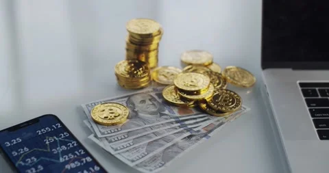Bitcoin digital crypto currency Stock Footage 146428870