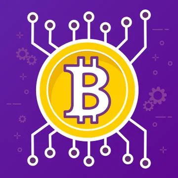 Bitcoin digital cryptocurrency. Flat vector. Golden coin. Stock Illustration