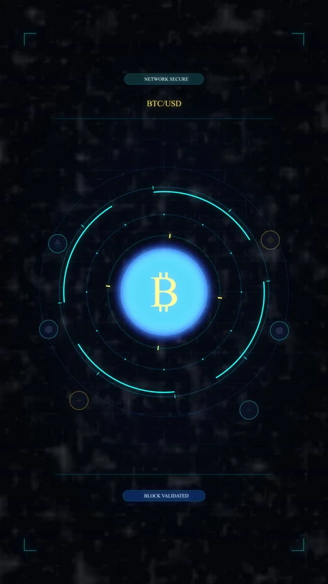 Bitcoin digital cryptocurrency interface, fintech blockchain network with g.. Stock Footage 348325216