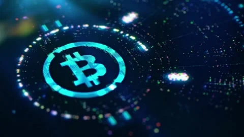 Bitcoin digital cryptocurrency intro. Broadcast design futuristic stock market Video stock 336442298