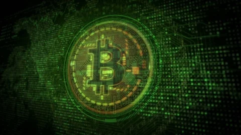 Bitcoin digital cryptocurrency intro.Golden and green color. Stock Footage 83592082