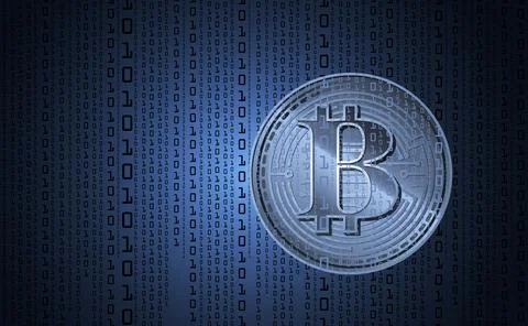 Bitcoin digital cryptocurrency, sign binary code number. Background binary .. Stock Photos