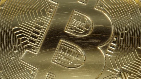 Bitcoin digital currency on dark background camera zooming out Stock Footage 85730249