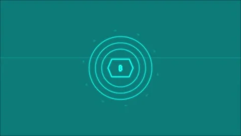 Bitcoin digital logo animation with glowing neon rings on teal background m.. Stock-Footage 342279054