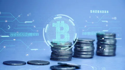Bitcoin digital money computer graphic background. Stock Footage 172394083