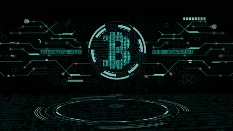 Bitcoin digital money computer graphic background. blue circuit electronic. Stock Footage 172394139