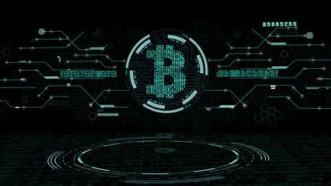 Bitcoin digital money computer graphic background. blue circuit electronic. Stock Footage 172562858