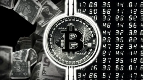 Bitcoin digital money - cryptocurrency data code Stock Footage 78603348