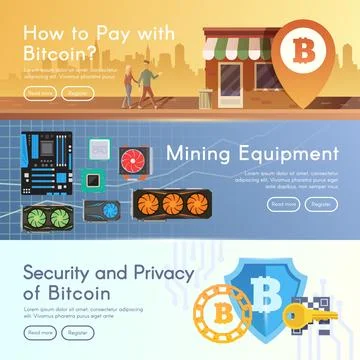 Bitcoin digital money, cryptocurrency system and mining pool. Stock Illustration