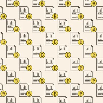 Bitcoin Document vector Cryptocurrency Papers colored seamless pattern in o.. Stock Illustration