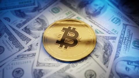 Bitcoin on Dollar Bills: Digital vs. Traditional Stock Footage 274178361
