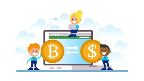 Bitcoin to dollar currency exchange.	 스톡 일러스트