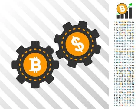 Bitcoin Dollar Engine Gears Flat Icon with Bonus Stock Illustration