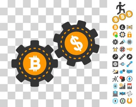 Bitcoin Dollar Engine Gears Icon with Bonus 스톡 일러스트