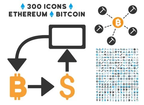 Bitcoin Dollar Flow Chart Flat Icon with Collection Stock Illustration