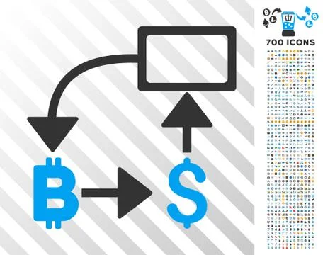 Bitcoin Dollar Flow Chart Flat Icon with Bonus Stock Illustration