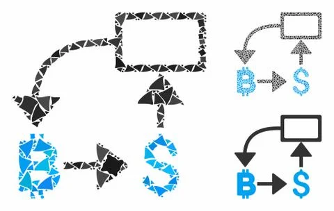 Bitcoin dollar flow chart Mosaic Icon of Raggy Pieces Stockillustratie