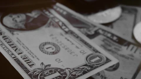 Bitcoin with dollars bills in wallet. Digital crypto coin. Investments, investor Vídeos de archivo 329580811