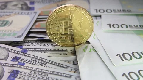 Bitcoin, dollars, euro, cryptocurrencies close-up Stock Footage 150648650