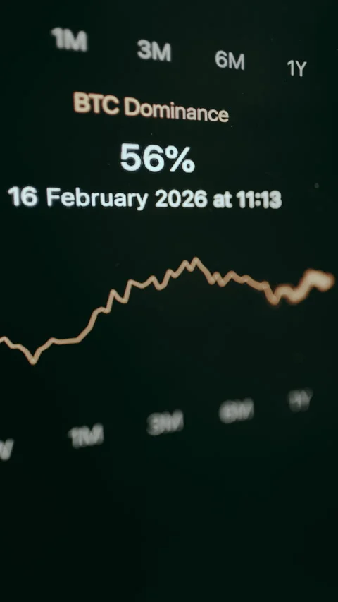 Bitcoin Dominance chart and current value of 56 percent Stock Footage 329309327