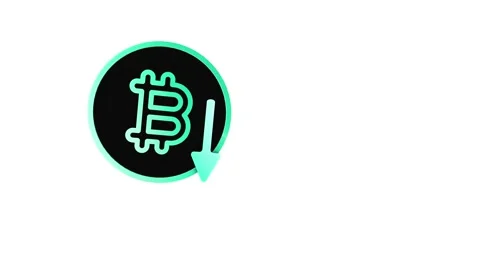 Bitcoin. Down. Icon. Black background. Stock Footage 262901939