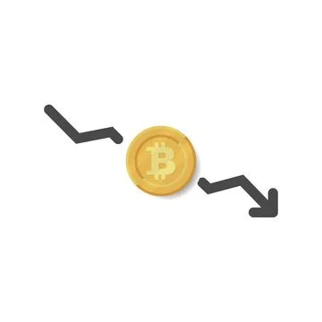 Bitcoin down illustration with arrow icon. Vector Stock Illustration