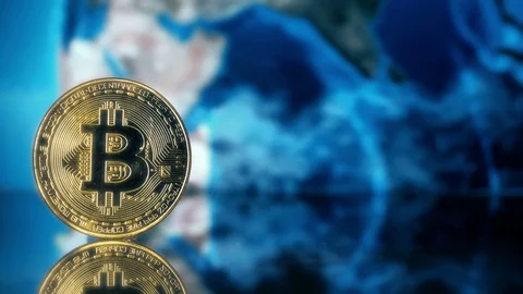 Bitcoin on Earth Background Video stock 119253853