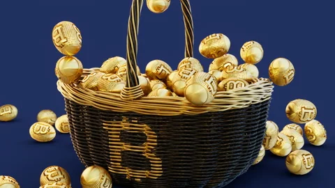 Bitcoin Easter Basket Golden Digital Easter Eggs 3D Render Stock Footage 194742469