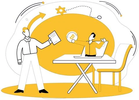 Bitcoin Education Session Between Colleagues in a Modern Office Setting Illustrazione stock