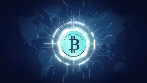 Bitcoin Electronic Cryptocurrency Blockchain Technology HUD design background Stock Footage 153269773