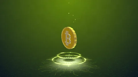 Bitcoin Electronic Cryptocurrency Blockchain Technology. Bitcoin, gold coin Stock Footage 156269566