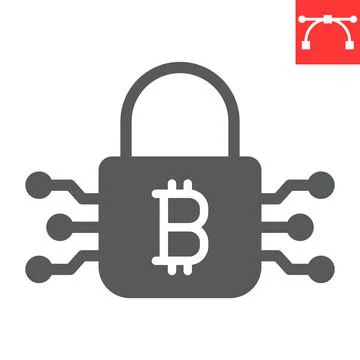 Bitcoin encryption glyph icon, cryptocurrency and protection, bitcoin padlock Stock Illustration