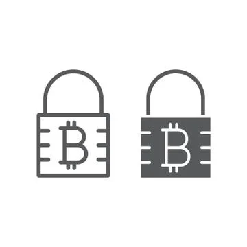 Bitcoin encryption line and glyph icon, money Stock Illustration