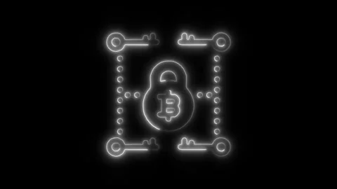 Bitcoin Encryption Outline Icon in HD Video Neon Animation Stock Footage 304552086